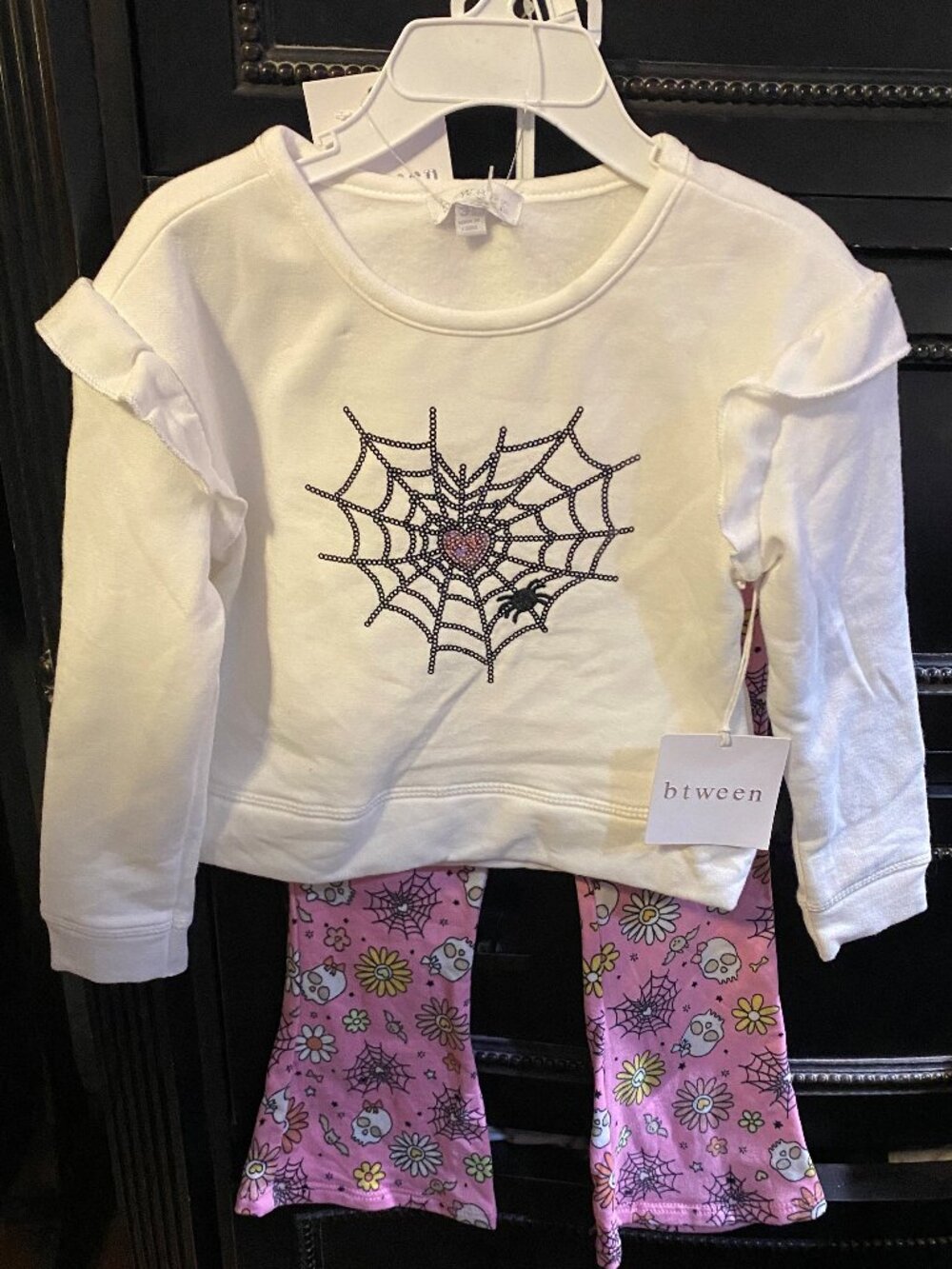 Toddler Halloween Spiderweb Sweatshirt and Bell Bottom Pants Set